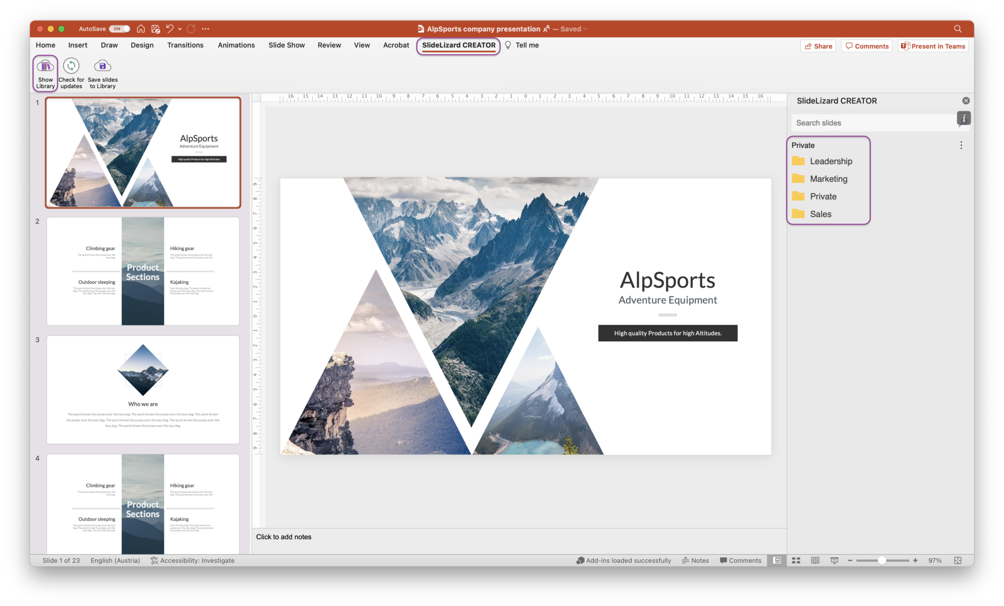 Insert slides from library into presentation SlideLizard Help